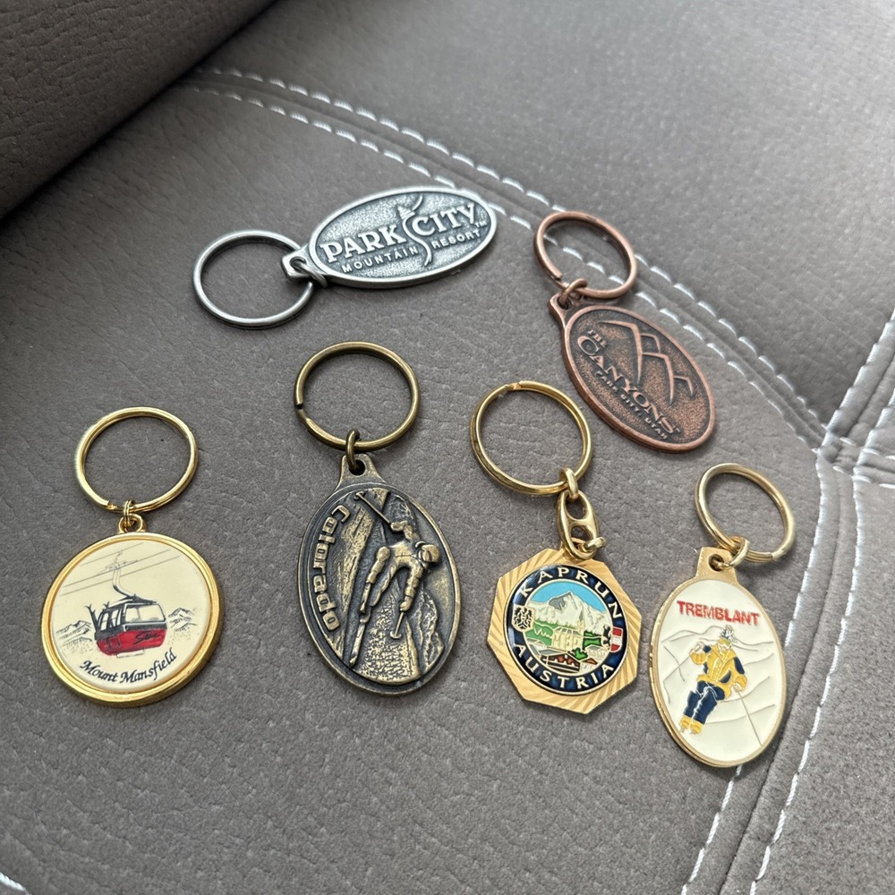 Lot Of 6 Vintage Ski Keychain